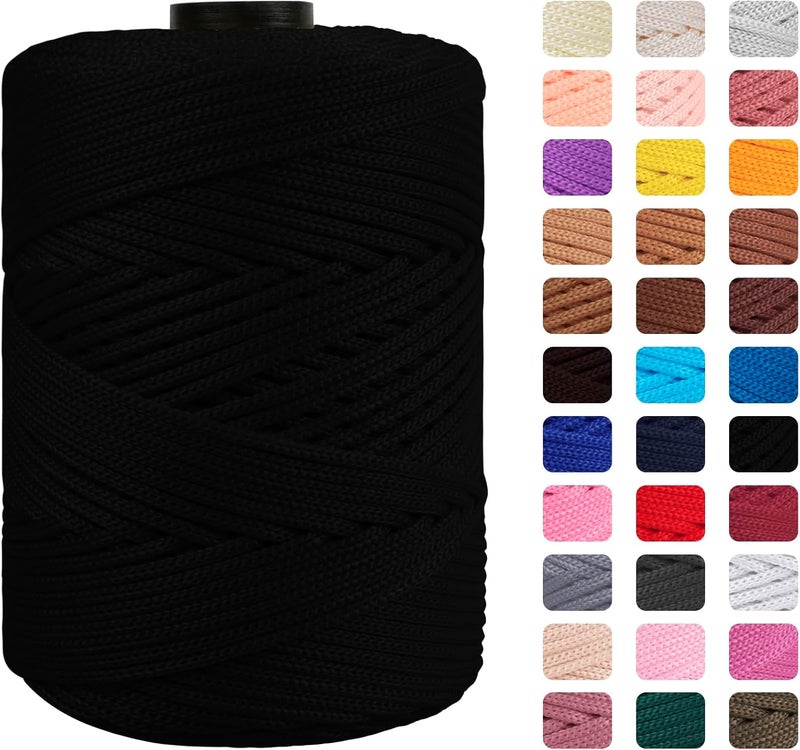 CAMAL Polypropylene Cord 3mm 185 Yards Colorful Polyester Yarn Handmade Knitting Thread Macrame Cord 3mm for Crochet Bags, DIY Crafts, Plant Hangers, Making Macrame Project(Black) - Image 1